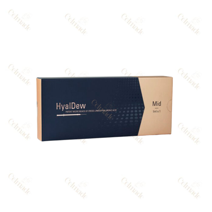 HyalDew Mid Lido medium-density hyaluronic acid filler with Lidocaine for moderate volume and facial contouring.