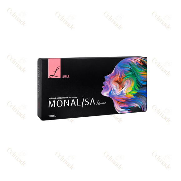 Monalisa Smile Lidocaine lip filler syringe for natural lip augmentation and contour definition.