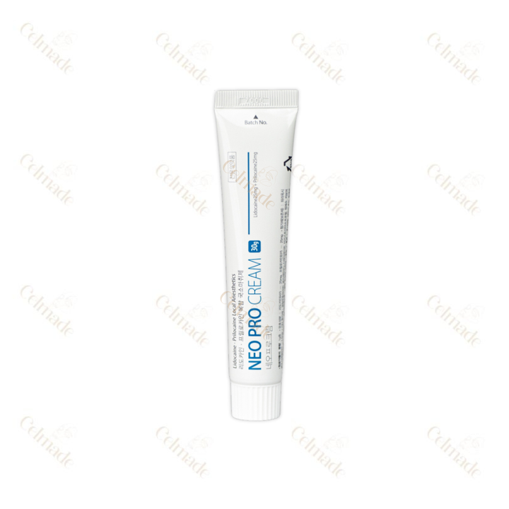 NEO PRO CREAM 30G compact lidocaine-based numbing cream for pain relief in cosmetic procedures.
