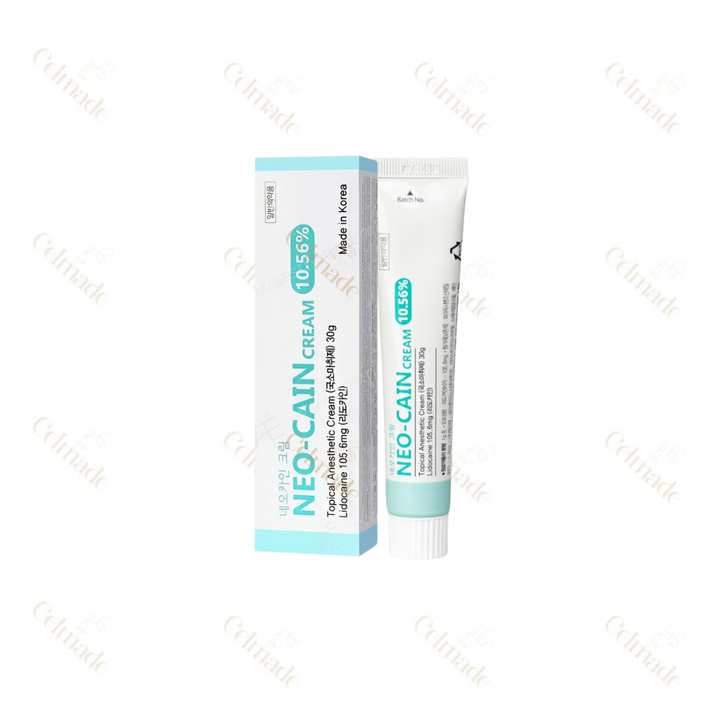 NEO CAIN CREAM 30G compact lidocaine-based numbing cream for pain relief in cosmetic procedures.