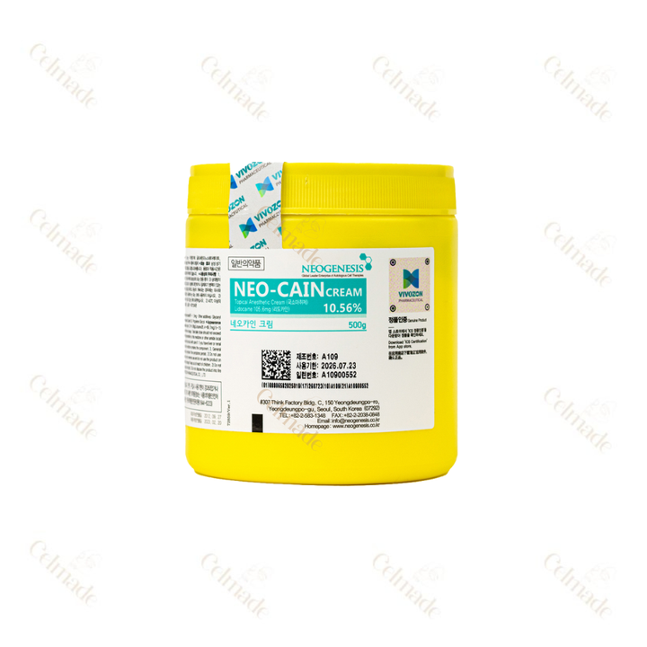 NEO CAIN CREAM 500G professional-grade lidocaine-based numbing cream for pain relief in cosmetic and dermatological procedures.