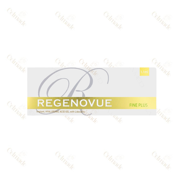 REGENOVUE FINE PLUS low-density hyaluronic acid filler for fine line reduction and subtle volume in delicate areas.