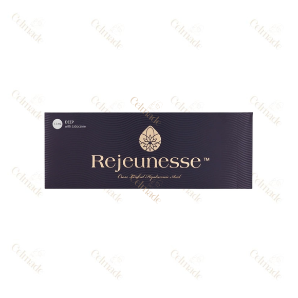 REJEUNESSE DEEP medium to high-density hyaluronic acid filler for deep wrinkle reduction and facial contouring.
