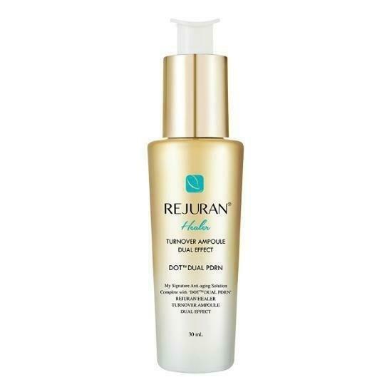 Rejuran dual effect ampoule – Anti-aging and brightening skincare solution for hydrated, glowing skin.