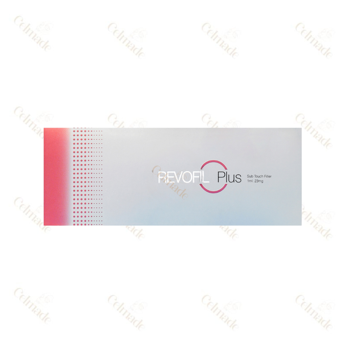 Revofil Plus medium-density hyaluronic acid filler with peptides for moderate volume and facial contouring.