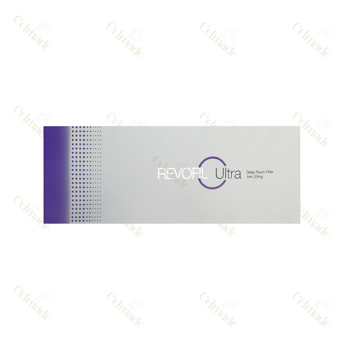 Revofil Ultra high-density hyaluronic acid filler with peptides for deep contouring and volume restoration.