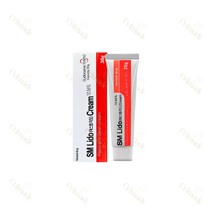 SM CREAM 30G compact lidocaine-based numbing cream for pain relief in cosmetic procedures.