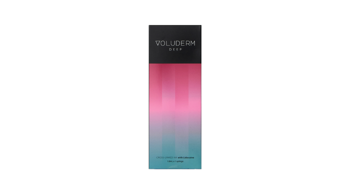 Voluderm Deep 1ml – Mid-depth dermal filler for wrinkle correction and facial contouring.