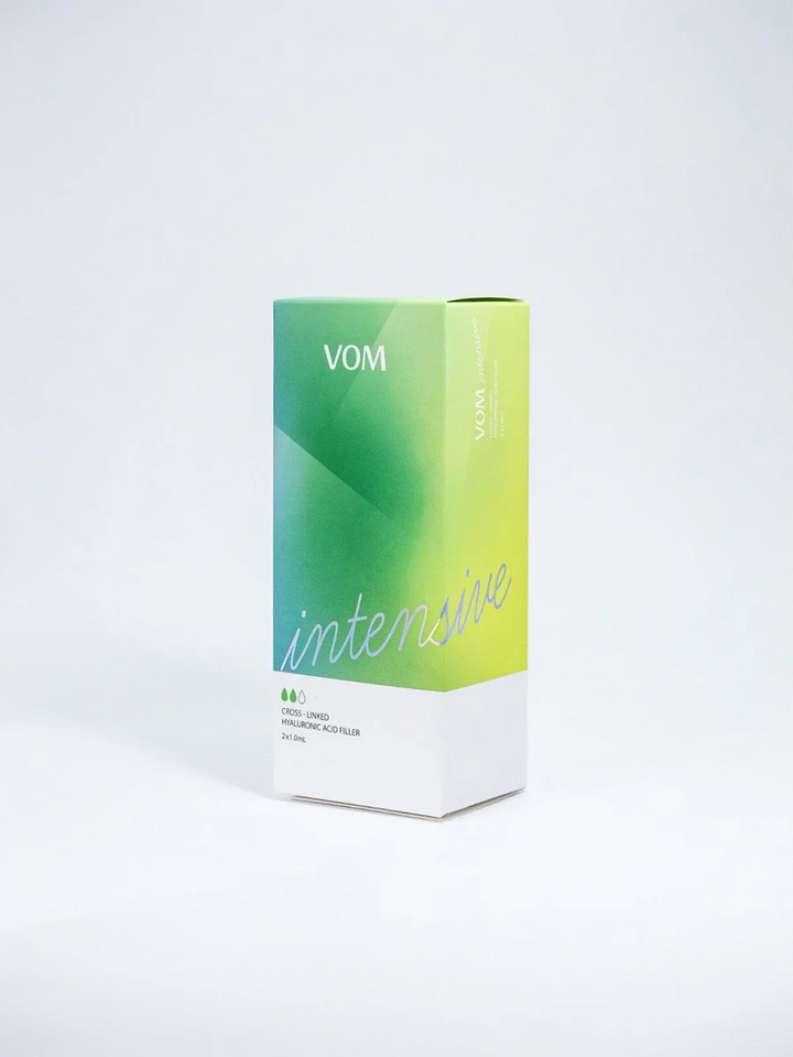 VOM O ( Intensive ) high-density hyaluronic acid filler for deep wrinkle reduction and facial sculpting.