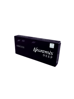 NEURAMIS DEEP LIDO high-density hyaluronic acid filler with Lidocaine for deep volume and contouring.