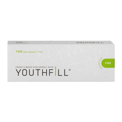 YOUTHFILL FINE low-density hyaluronic acid filler for fine line reduction and hydration.